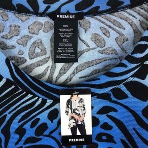 Premise Tunic Top Women's XXL Blue Animal Print Ombre Scoop Neck Knit NWT